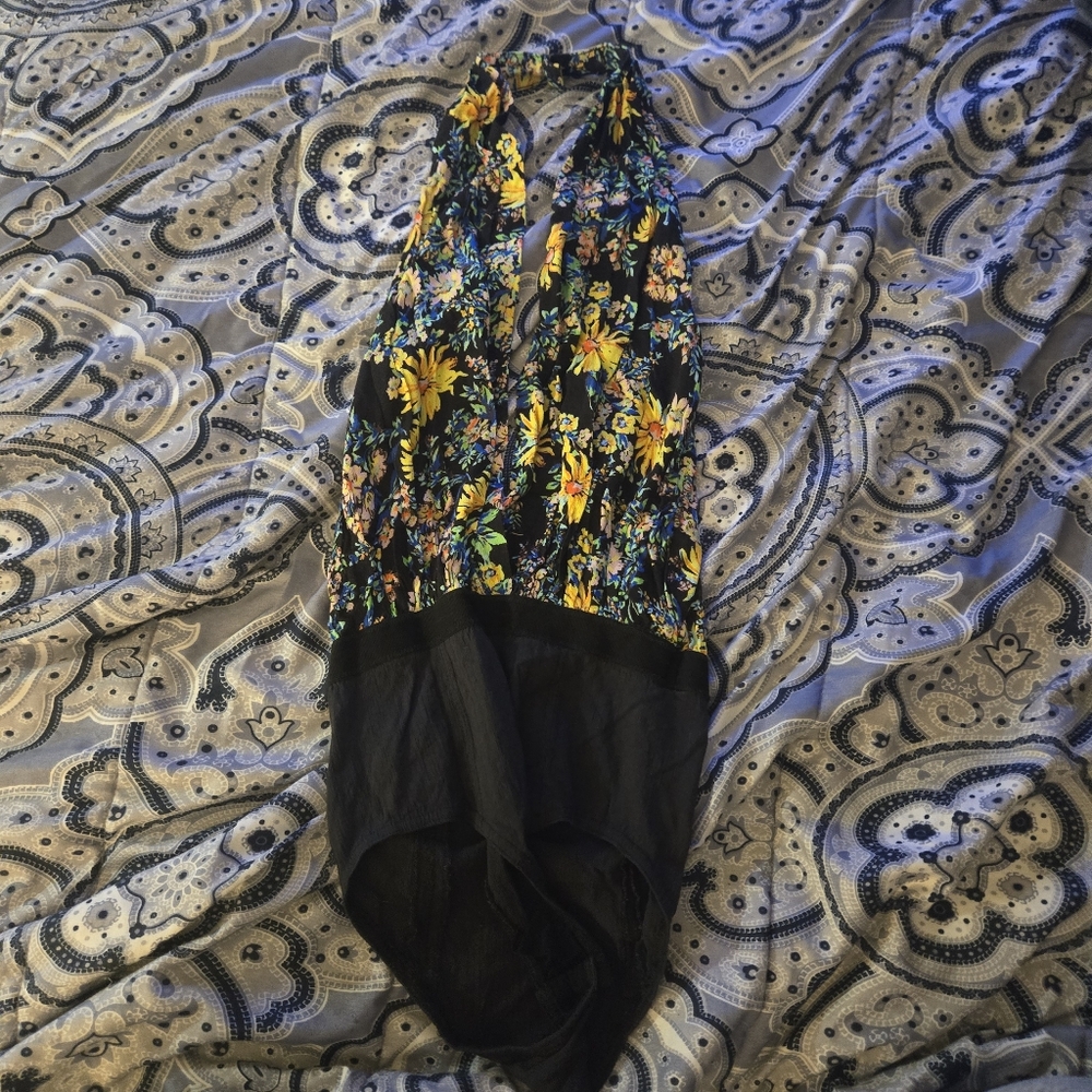 Free People Black Floral Should I Say Halter Bodysuit Size Xs Nwot